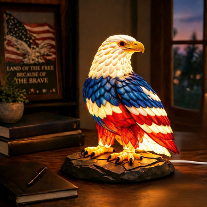 Night Light Stained-Glass-Effect Eagle Table Lamp with 3D Resin Form, Warm LED Glow and One-Piece Configuration