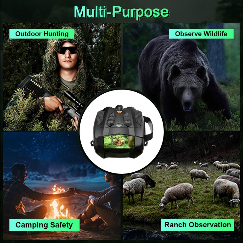 Night Vision Goggles with Built-In 3W IR Illuminator | 200MP HD, 10X Digital Zoom, 5W IR Light, 6-Hour Battery | Hands-Free Wearable for Hunting, Survival, Wildlife & Nighttime Outdoor Adventures