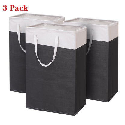 Laundry Hamper Collection in Black or Gray Lidded Styles and One- or Three-Pack Foldable Basket Options