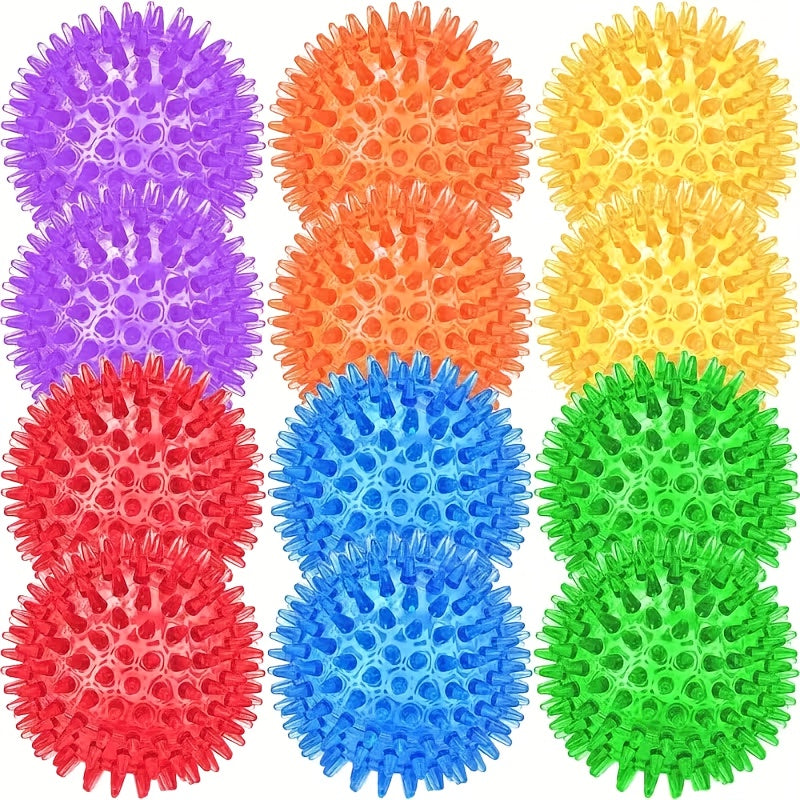 Dog Toy 12-Pack Random-Color Textured Rubber Squeaky Balls for Small and Medium Dogs, No Battery
