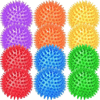 Dog Toy 12-Pack Random-Color Textured Rubber Squeaky Balls for Small and Medium Dogs, No Battery