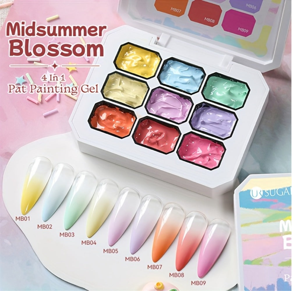 4-in-1 Pat Ombre Gel Nail Polish 9 Colors Gradient Stamping Painting Rub Powder – Solid Varnish for DIY French Manicure & Salon Nail Art, Chrome Glitter Effect for Women by UR SUGAR