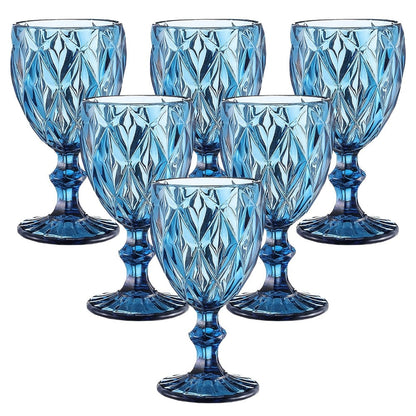 Six-Piece Diamond-Pattern Stemmed Wine Glass Set in Pink, Green or Blue Checkout Color Options
