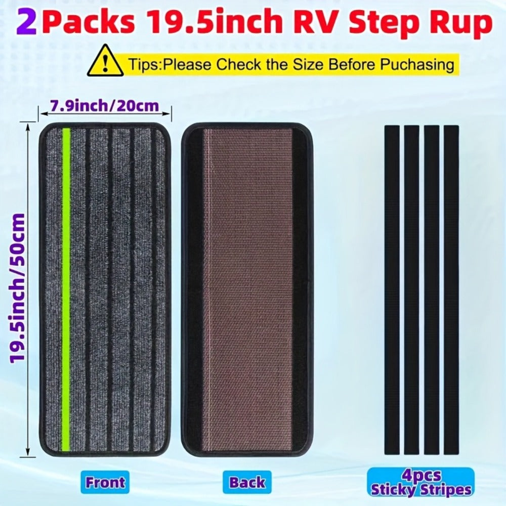 RV Step Covers Non-Slip Reflective – Durable Polyester Camping Rug Set for Travel Trailer, Motorhome & Outdoor Adventures, 2 or 4 Pack, Black