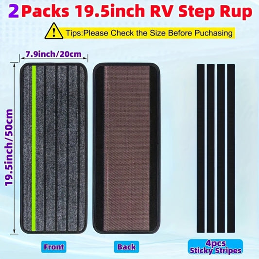 RV Step Covers Non-Slip Reflective – Durable Polyester Camping Rug Set for Travel Trailer, Motorhome & Outdoor Adventures, 2 or 4 Pack, Black