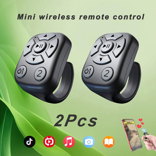 Bluetooth Selfie Remote Ring 2 Pack TikTok Scroll Shutter for iPhone iPad – Hands-Free Photo Capture Video Like Page Turn Music Control, Rechargeable Wearable Creator Accessory, Black Pink Gift