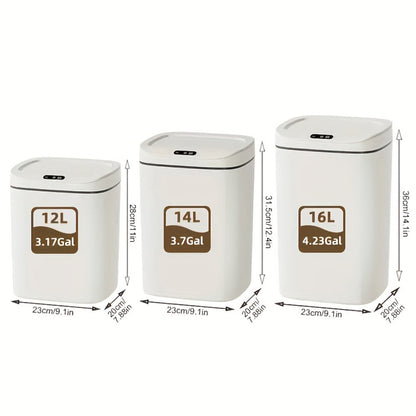 Motion-Activated Touchless Trash Can with Lid – Smart Sensor Waste Bin for Kitchen, Bathroom, Office & Home, Minimalist Rectangular Design, Battery Powered, 3-4 Gallon