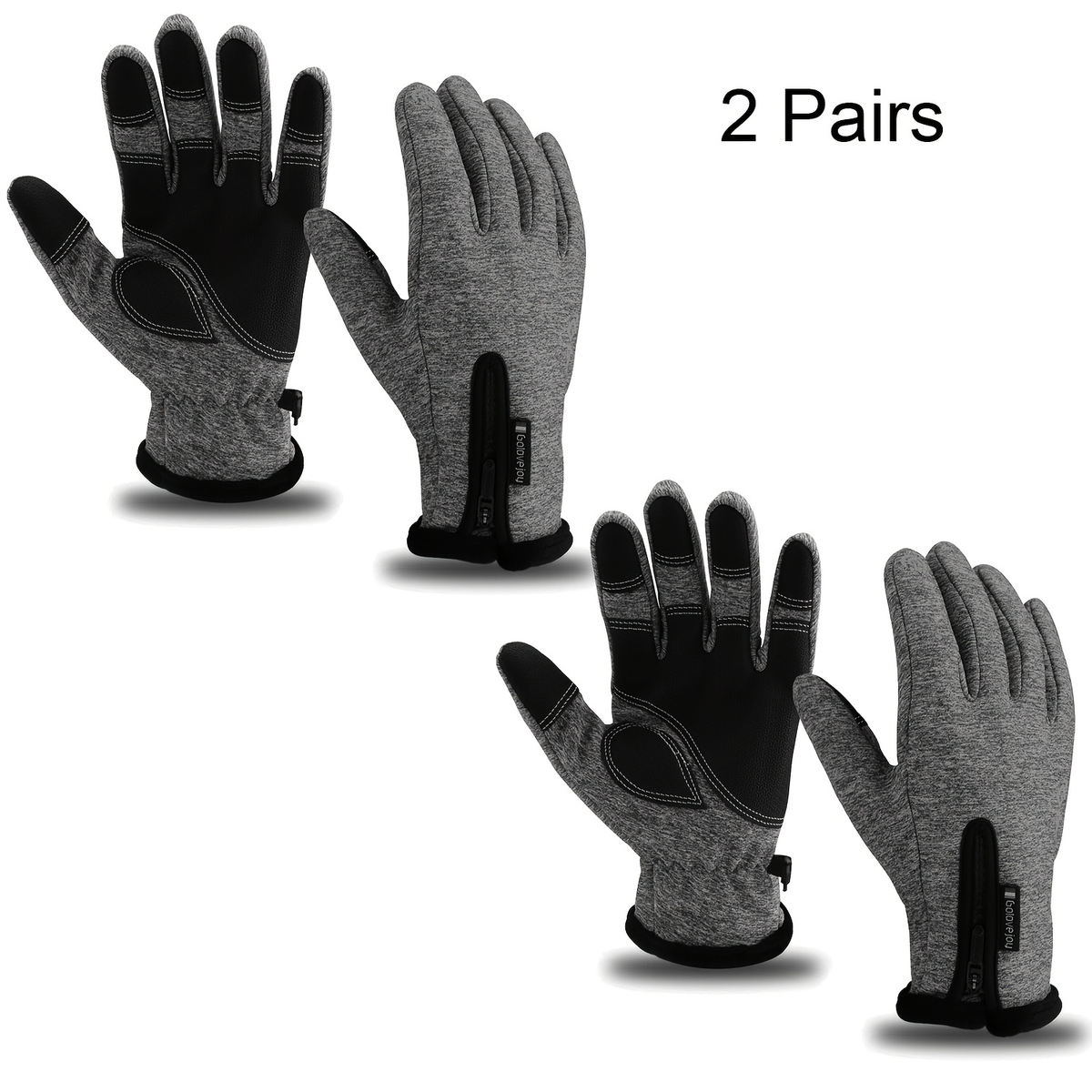 Two-Pair Full-Finger Winter Gloves in Black or Gray with Complete S, M, L, XL and XXL Size Grid