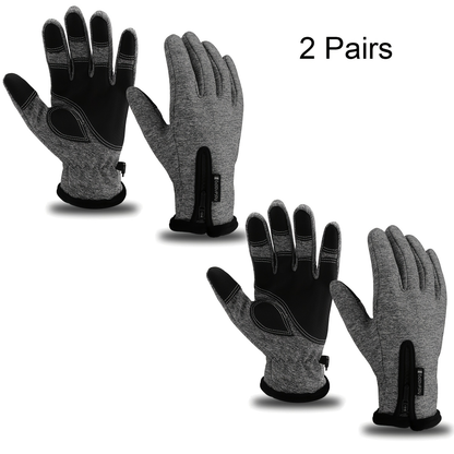 Two-Pair Full-Finger Winter Gloves in Black or Gray with Complete S, M, L, XL and XXL Size Grid