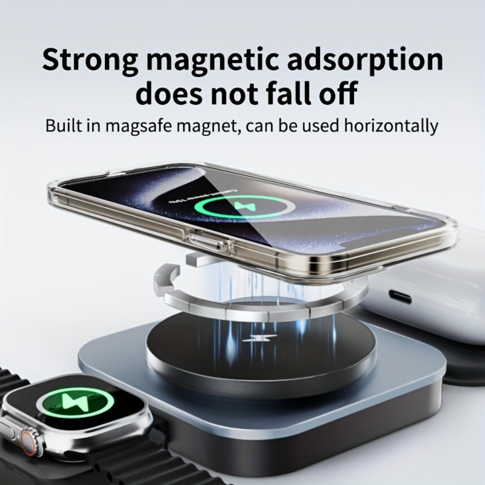 Wireless Charging Station, T11 Foldable 3-in-1 15W Travel Pad in Black for iPhone, Apple Watch and AirPods