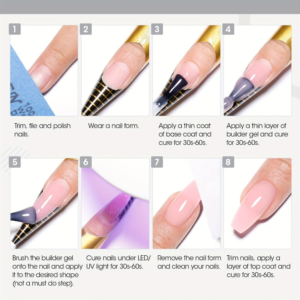 Hard Gel Nail Extension Builder Gel 7-in-1 Self-Leveling – 28+ Day Wear, LED UV Cured, 15ml, Clear Pink Nude Baby Pink Milky White, Acrylic Alternative for DIY Salon Manicure Women Nail Technicians