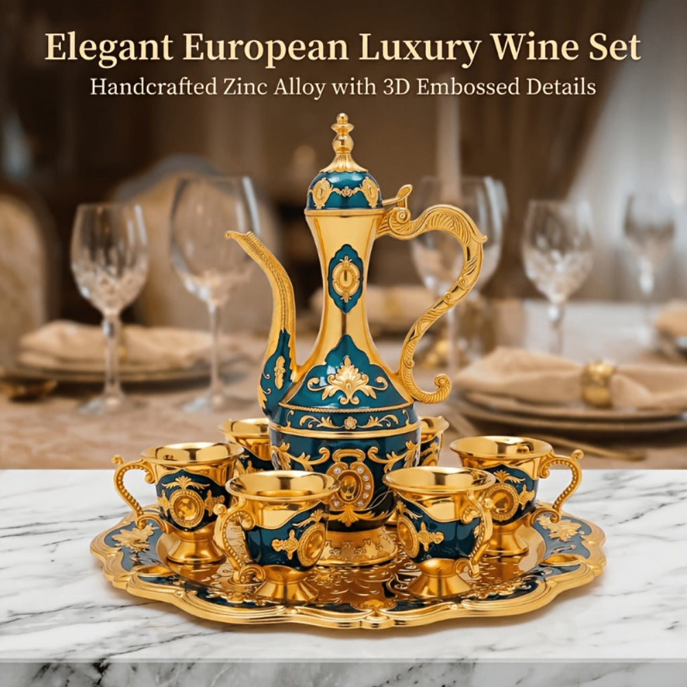 Vintage-Style Turkish Tea and Coffee Serving Set with Teapot, Six Cups and Tray in Three Colors