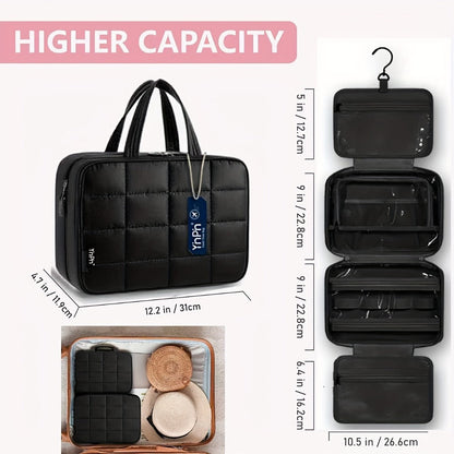 Hanging Travel Toiletry Bag Large Capacity for Full-Size Products Waterproof Cosmetic Organizer with Hook — Bathroom Makeup Travel Bag for Women Pink Beige Black
