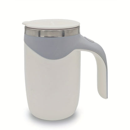 White Self-Stirring Coffee Mug with Magnetic Mixing Piece, Side Button, Lid and 250ml Marking