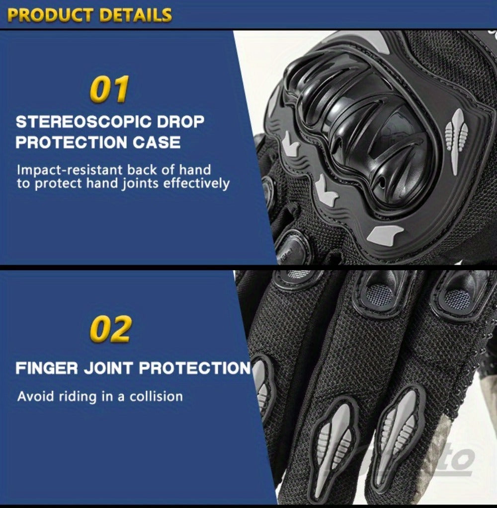 Motorcycle Gloves Full Finger Summer Breathable Touchscreen Hard Shell Protection Non-Slip Motocross Racing Gloves for Men Women, Black Red, M L XL