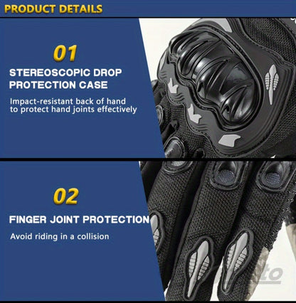 Motorcycle Gloves Full Finger Summer Breathable Touchscreen Hard Shell Protection Non-Slip Motocross Racing Gloves for Men Women, Black Red, M L XL
