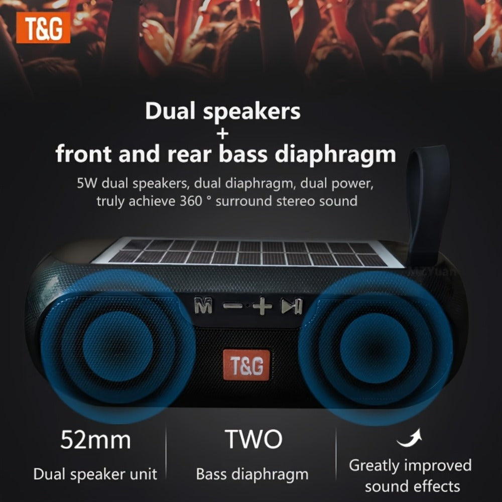 TG182 Solar Powered Bluetooth Speaker – 10W Outdoor Wireless Speaker, 1200mAh Battery, TF Card, FM Radio, AUX Input, Type-C Charging, Compatible with Phone, Tablet, Computer & TV
