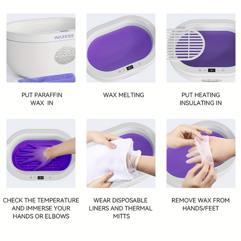 Paraffin Wax Machine for Hands and Feet Large Capacity — WAXKISS PWH-3000A 101oz Home Spa Wax Warmer Kit for Deep Moisturizing, Dry Skin, Cracked Heels & Arthritis Joint Relief, US Plug (Black/White)