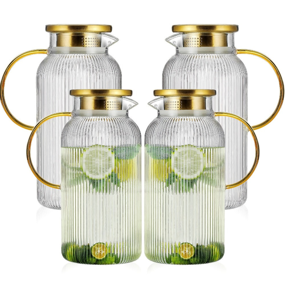 Ribbed 68-Ounce Glass Pitcher Set in Two- or Four-Pitcher Packs or Two Pitchers with Two Cups