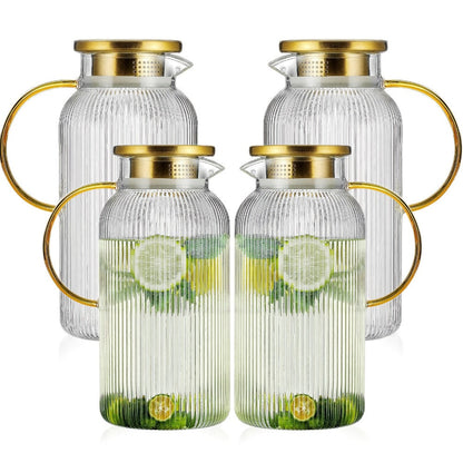 Ribbed 68-Ounce Glass Pitcher Set in Two- or Four-Pitcher Packs or Two Pitchers with Two Cups