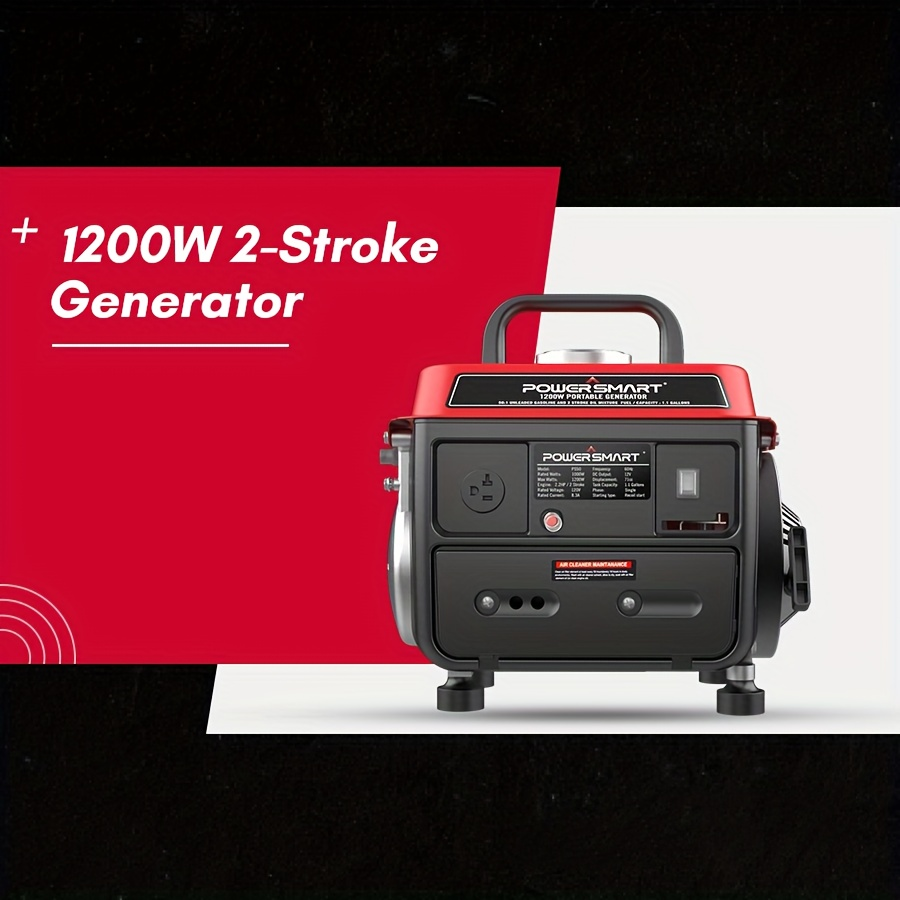 Portable Generator 1200W 2-Stroke Low Noise - Compact Lightweight Gas Powered Generator for Camping, Job Sites, Outdoor Work, Home Emergency Backup, Easy Recoil Start