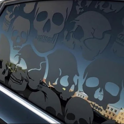 Car Window Decal Gothic Skull 2PCS Reflective Silver UV-Resistant Vinyl | Skeleton Sticker Full Cover Halloween Car Decoration Small 17x11in Large 21.6x17.7in Laptop Mirror Auto Styling
