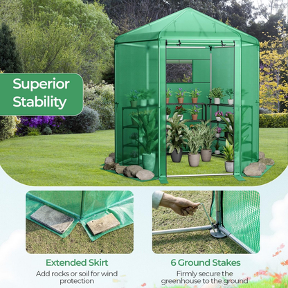 85 x 72 x 90-Inch Walk-In Greenhouse with Green Grid Cover, Roll-Up Door, Mesh Window and Six Ground Stakes