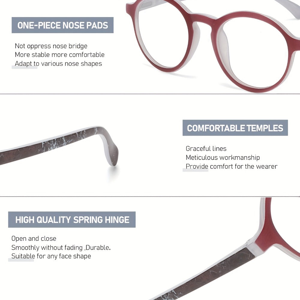 Reading Glasses – Six-Pair Round Full-Frame PC Reader Set in Assorted Colors and Seven Strengths