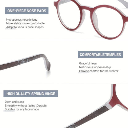 Reading Glasses – Six-Pair Round Full-Frame PC Reader Set in Assorted Colors and Seven Strengths