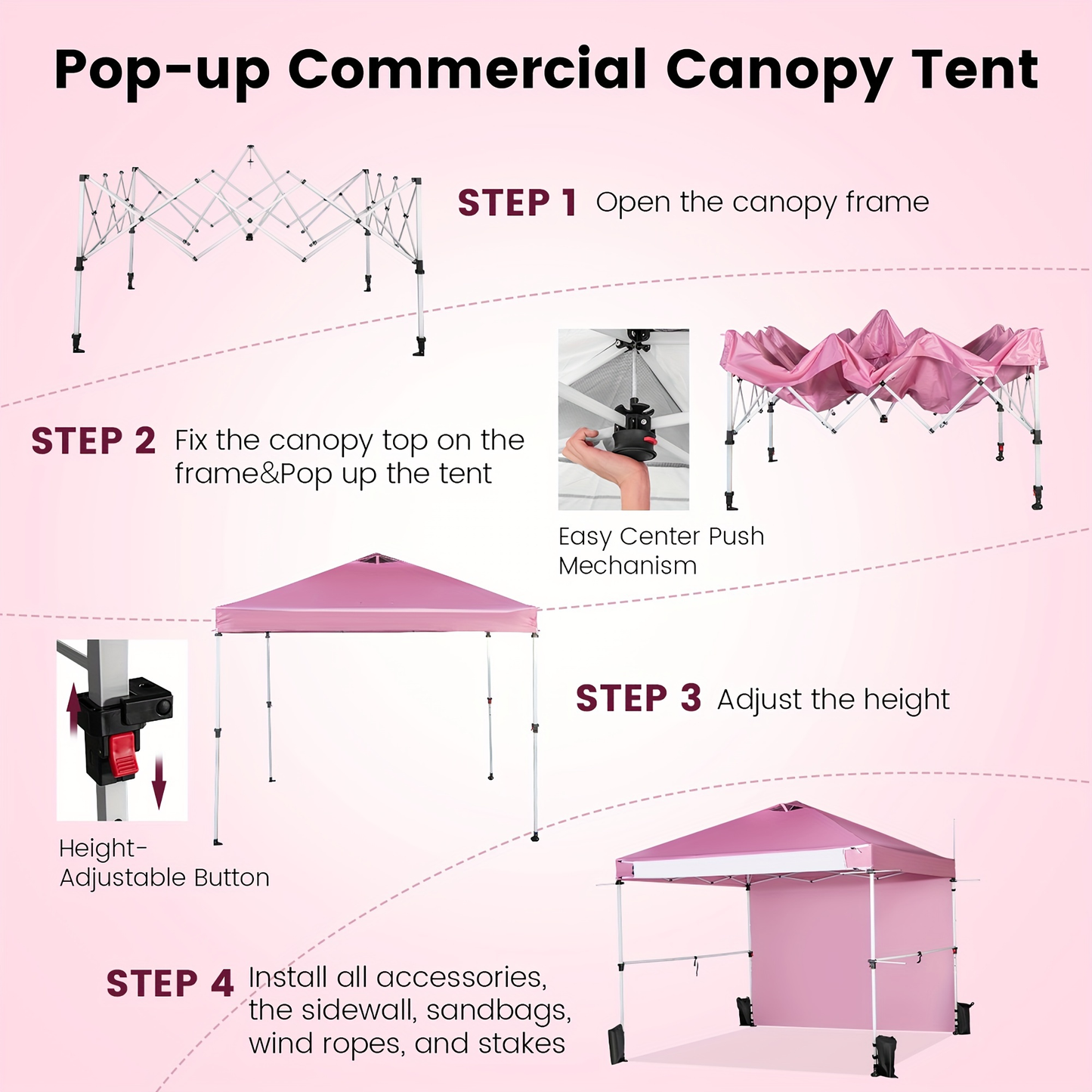 Commercial Canopy Tent 10x10 Pop Up with Sidewall Adjustable Height