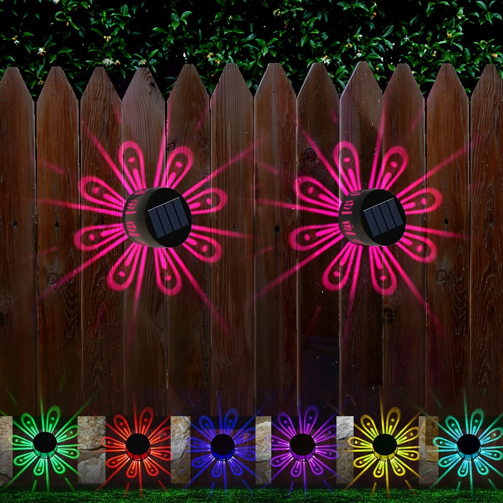 Solar Wall Lights Outdoor 2 Pack - Dusk to Dawn Auto On/Off, Decorative Projection Fence Porch Garden Lights, Weatherproof Solar Powered Yard Pathway Stair Decor, Halloween Christmas Holiday Lighting