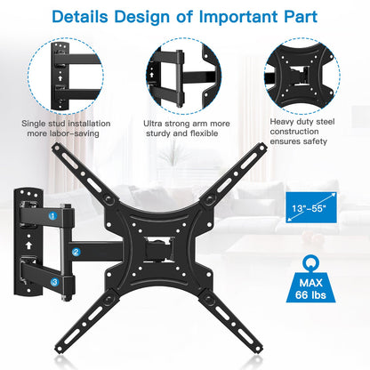 Black Full-Motion TV Wall Mount with 26-55 or 26-60 Inch Options and VESA up to 400 x 400mm