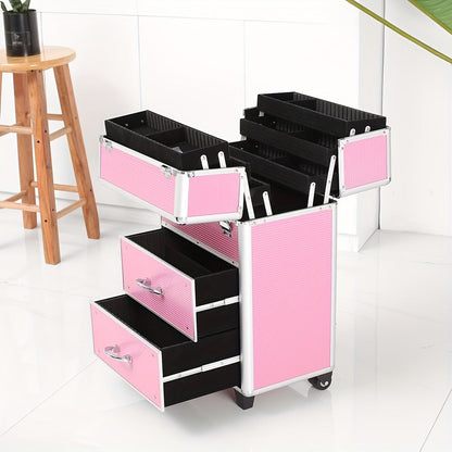 Multi-Level Makeup Train Case with Locking Latches, Extendable Trays and Four Exact Size Checkout Options