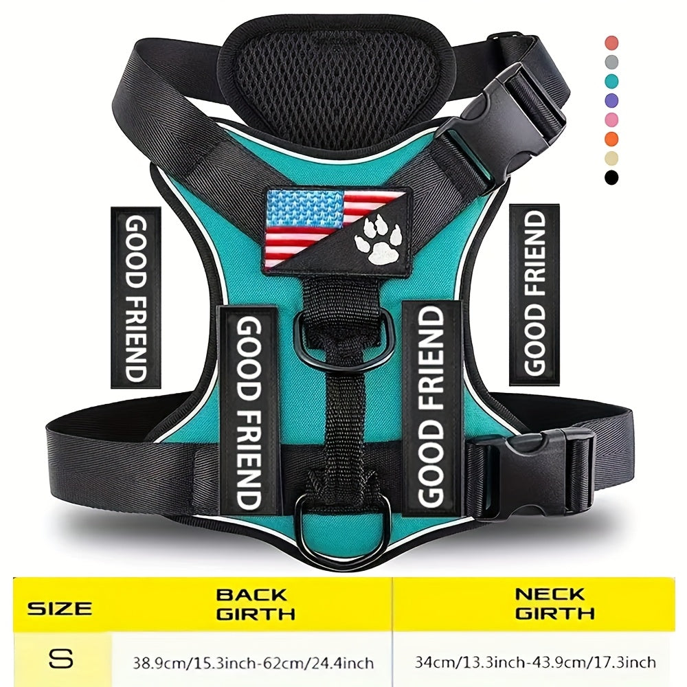 Five-Patch Dog Vest Harness in Black, Red, Rose Red, Grey or Green with XS-to-XL Sizes Pictured