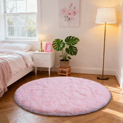 Round Area Rug 6x6ft Ultra Soft Plush with Non-Slip Backing | Light Pink Fluffy Circle Rug for Living Room Bedroom | Hand Washable Indoor Accent Rug for Home Decor Holidays Camping 70.8x70.8 Inch
