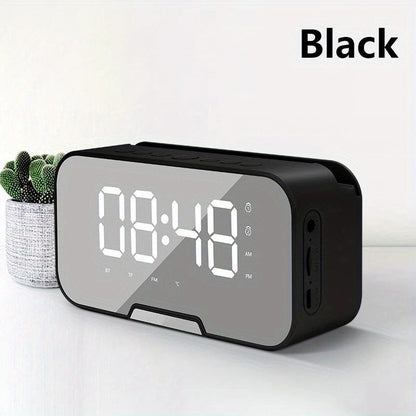 Pink Mirror Bluetooth Speaker with Wireless Microphone – LED LCD Display, FM Radio, TF Card, USB Charging, Alarm Clock, Adjustable Volume & Brightness, Birthday & Easter Gift for Girls