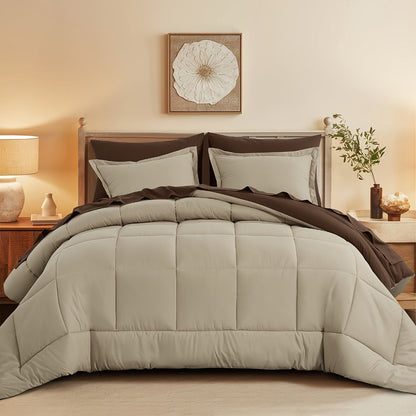 7 Piece Comforter Set Luxury Soft Fluffy Bedding All Season Bed in a Bag with Comforter Fitted Sheet Flat Sheet Pillowcases Hypoallergenic Breathable Easy Care Queen King Twin XL Full