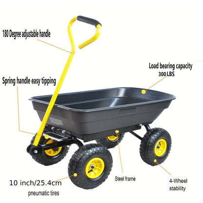 Garden Dump Cart, Steel Frame Pneumatic Tires Lawn Yard Farm Utility Wagon for Garden, Patio and Yard Use