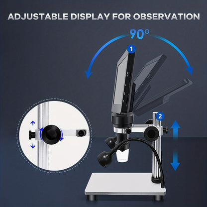 DM9 7-Inch LCD Digital Microscope 1200X 1080P 12MP | 10 Adjustable LED Lights, Super Precise Focus Welding & Coin Microscope for Adults, PC Compatible, STEM Science Gift for Men