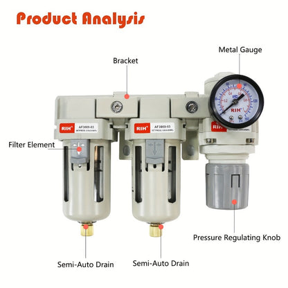 Air Filter Regulator Combo AC3110-03 High Pressure Compressed Air Source Treatment Unit - FRL Combination Filter Regulator Lubricator for Industrial Commercial Pneumatic Systems, Purifies & Regulates Air