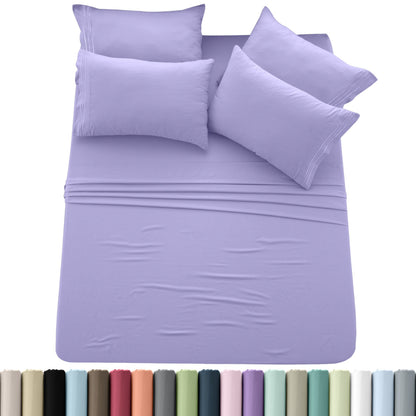 Sheet Set, Six-Piece Brushed Polyester Bedding with 16-Inch Fitted Pocket, Four Pillowcases and Twenty Colors