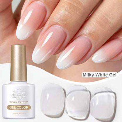 Jelly Gel Nail Polish Translucent 10ml – Glass Nail Look, 30-Day Soak-Off Semi-Permanent UV LED, Milky White Snow Glitter Pink Nude Shades, Buildable Salon Quality for Women