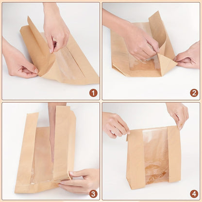Bread Bags 100pcs Paper with Window 50% Thicker 13.7x8.2x3.7in Sourdough Homemade Bread Bakery Bags for Storage Bread Cookies Snacks with 100 Cute Sealing Stickers