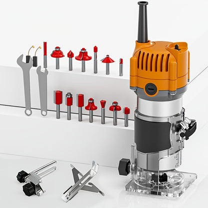 Wood Router Edge Trimmer 800W 6.1Amp Compact Hand Router Tool 35000RPM with Variable Speed, 1/4" Collet, Router Bit Set for Woodworking Slotting Carving Edge Treatment DIY Projects