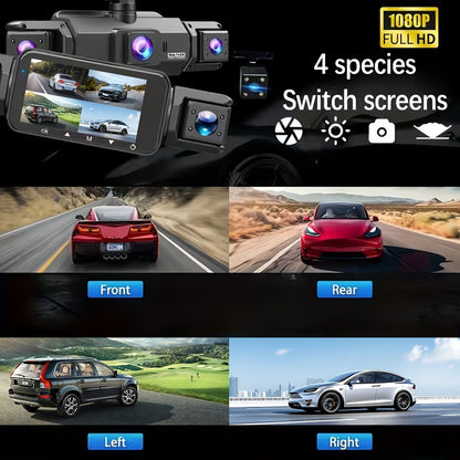 360° Dash Cam - 3/4 Channel 1080P HD Car Camera, Night Vision, WDR, G-Sensor, Loop Recording, 24/7 Parking Monitor, WiFi, Optional 32GB Card, Zero Blind Spot Coverage