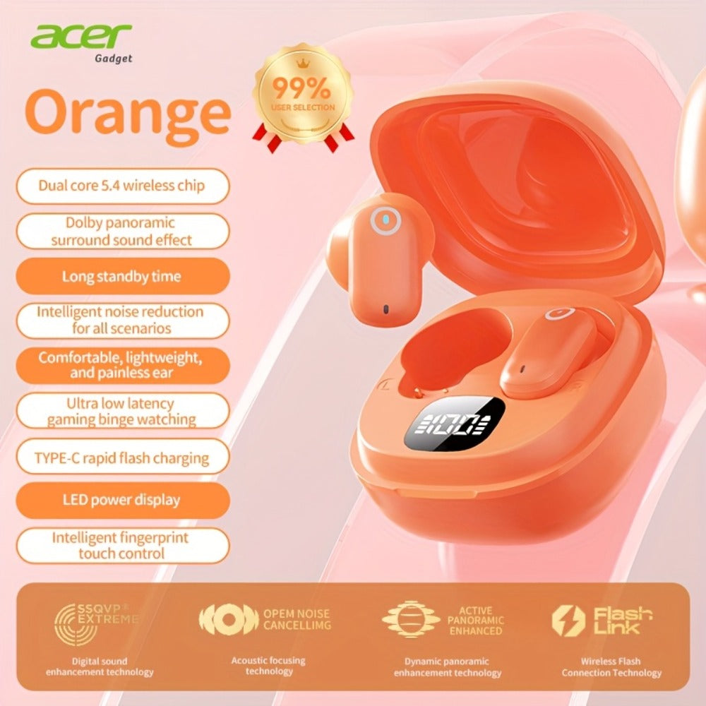 Acer OHR501 Dolby Surround Sound Wireless Earbuds Bluetooth 5.4 Semi-In-Ear TWS Intelligent Noise Cancellation Fingerprint Touch Control Ultra-Low Latency Type-C Fast Charging 8 Colors