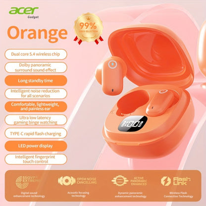 Acer OHR501 Dolby Surround Sound Wireless Earbuds Bluetooth 5.4 Semi-In-Ear TWS Intelligent Noise Cancellation Fingerprint Touch Control Ultra-Low Latency Type-C Fast Charging 8 Colors