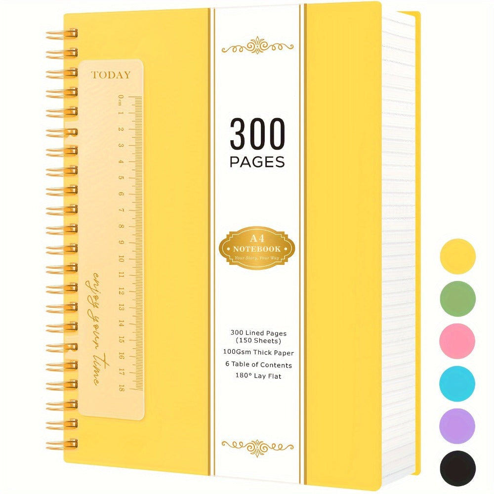 Large 300-Page Spiral Notebook with 8.5 x 11 Inch Ruled Pages and Six Hardcover Color Options