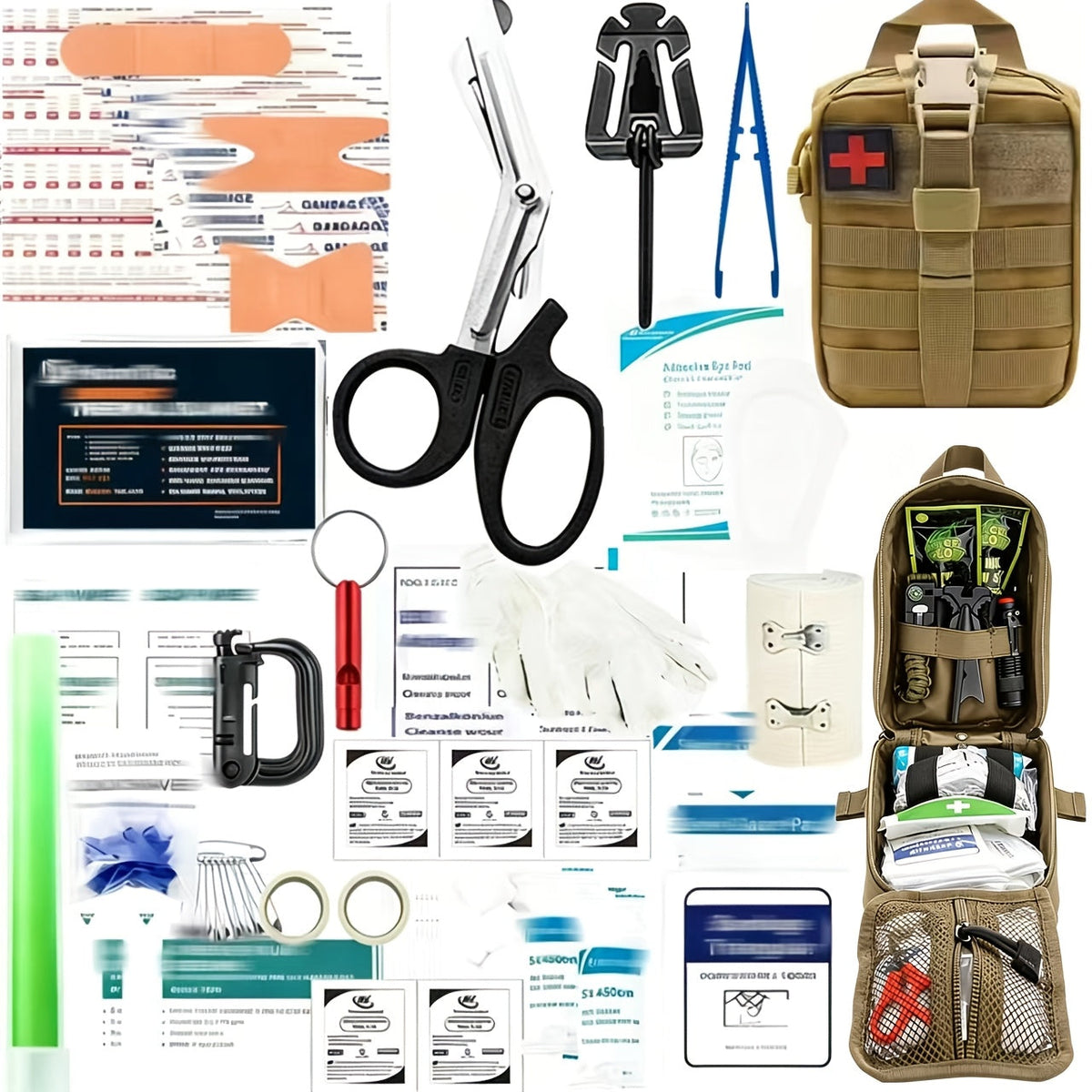 258-Piece Outdoor Tool and First Aid Supply Kit with Five Color-Labeled Molle Pouch Options