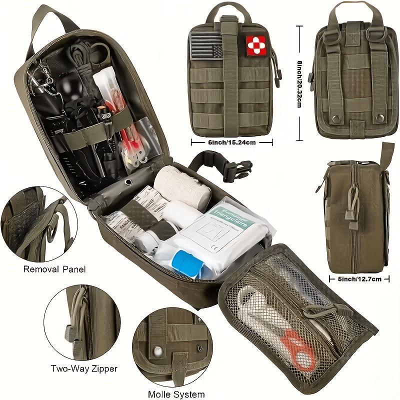258-Piece Outdoor Tool and First Aid Supply Kit with Five Color-Labeled Molle Pouch Options